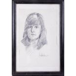 Robert Lenkiewicz, early pencil sketch, 'Young Girl', signed, 38cm x 26cm, framed and glazed.