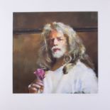 Robert Lenkiewicz, 'Self Portrait holding Rose', signed limited edition print 61/500, 47cm x 47cm,