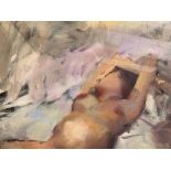 Robert Lenkiewicz (1941-2002) oil on canvas, 'A pregnant women, reclining' framed, 66cm x 57cm,