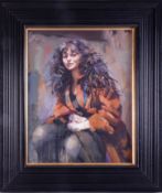 Robert Lenkiewicz (1941-2002), oil on board 'Study Karen Ciambriello in Brown Coat', signed and