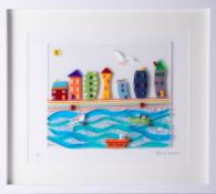 Lou from Lou C fused glass, original glass work, titled 'Plymouth Barbican', signed, 24cm x 31cm,