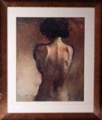 Michael J Austin, open print rear view of a lady, 63cm x 46cm, framed and glazed.