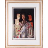 Robert Lenkiewicz, 'Anna with Paper Lanterns', signed limited edition print 185/500, 53cm x 37cm,