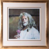 Robert Lenkiewicz, 'Self Portrait with Rose', signed limited edition print 451/500, 47cm x 47cm,