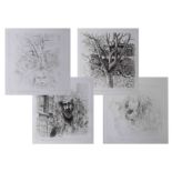 Robert Lenkiewicz, set of four etchings to comprising 'Swallowing Time', 'Painters Garden', 'Self