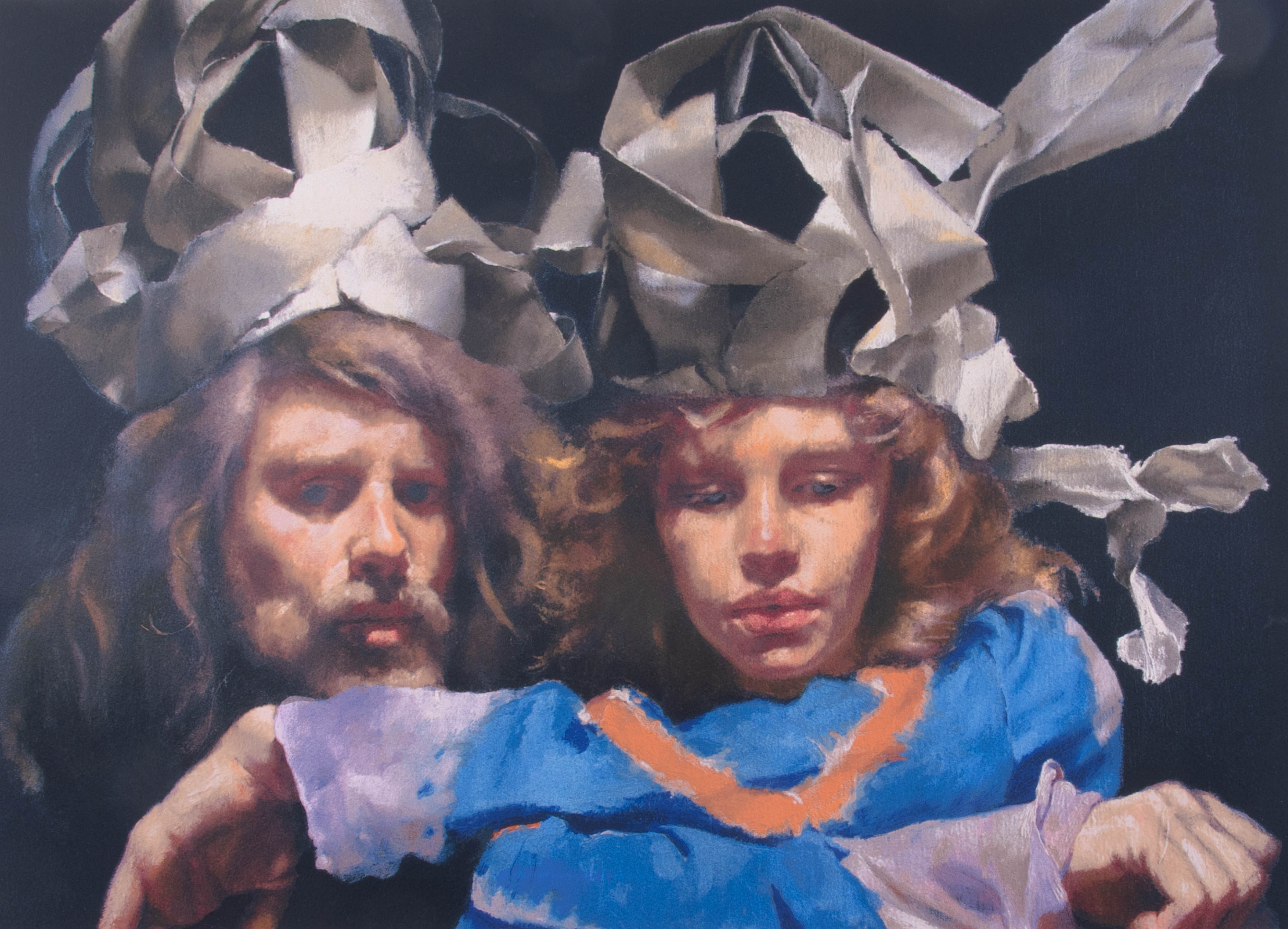 Robert Lenkiewicz, 'Painter with Mary - Paper Crowns', signed limited edition print 154/250, 47cm - Image 2 of 2