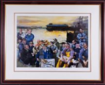 Robert Lenkiewicz, 'The Barbican Fishermen 2000' signed edition print 16/250, 53cm x 60cm, framed