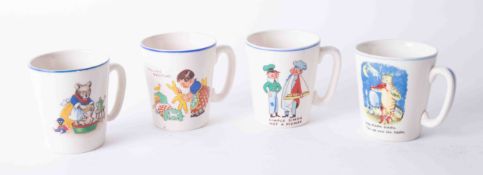 Four Nursery Ware mugs.