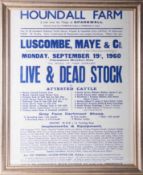 Two original 1960's Devon farm auction posters, Luscombe May, each approx. 60cm x 45cm, framed and