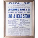 Two original 1960's Devon farm auction posters, Luscombe May, each approx. 60cm x 45cm, framed and