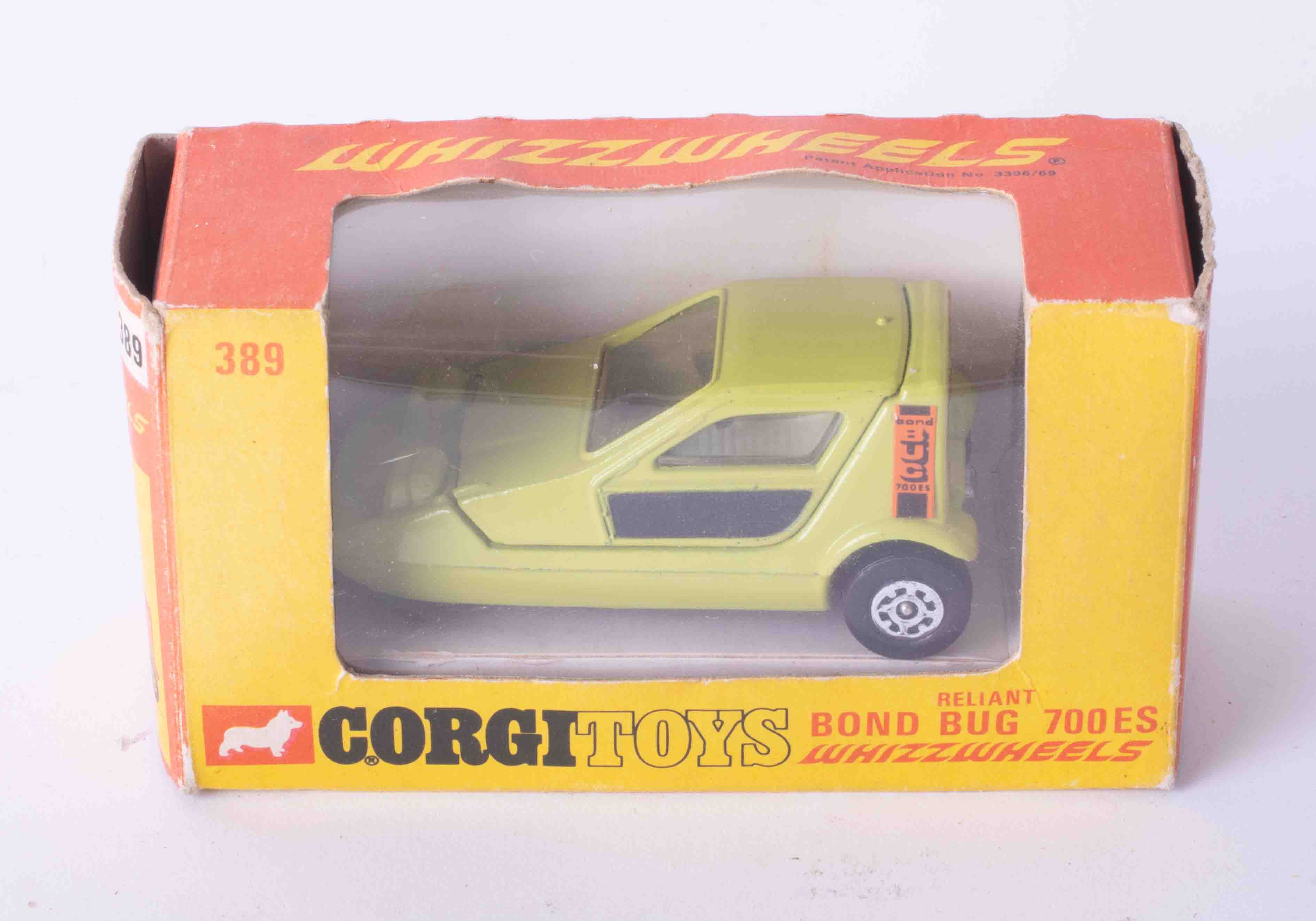 Corgi Toys Whizzwheels 389 Reliant Bond Bug, boxed.