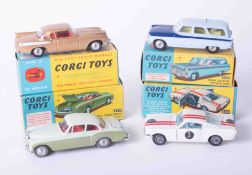 Corgi Toys four models, 325 Ford Mustang, 424 Ford Zephyr, 224 Bentley Continental and 211s Stud