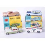 Corgi Toys four models, 325 Ford Mustang, 424 Ford Zephyr, 224 Bentley Continental and 211s Stud