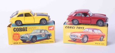 Corgi Toys two models, 345 MGB Competition Model and 327 MGB GT, boxed.