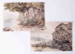 Two local watercolours including shipping off a coast possibly Plymouth, unframed, approx. 18cm x