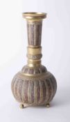 A Persian? Brass and mixed metal vase, height 30cm.