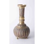 A Persian? Brass and mixed metal vase, height 30cm.