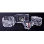 A modern Waterford Crystal wavelength clock, Champagne bottle coaster, overture oval box and