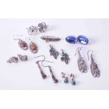 A bag of mixed silver and other earrings, costume jewellery, etc., together with a pair of silver