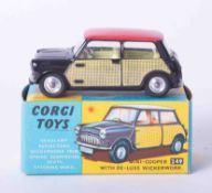 Corgi Toys 249 Mini Cooper with deluxe wickerwork, boxed.