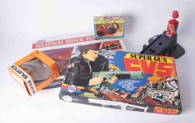 Games/toys including Einco Superbike set, Chad Valley Supergun, etc.