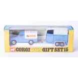 Corgi Toys gift set 15, Landrover & double horsebox (no horses), boxed.