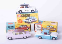 Corgi Toys three models, 506 Police Panda Imp, 232 Fiat 2100 and 231 Triumph Herald coupe, all