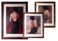 Michael Austin, three prints of the rear view of women, each framed and glazed, the largest