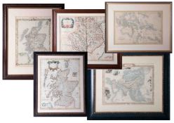 Five various maps including Asia, 24cm x 31cm, L'Oceanie 1848, Scotland by Robert Morden 43cm x