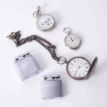 A full Hunter pocket watch early 20th Century marked (fine silver) with guard chain together with