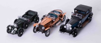 Franklin Mint three scale models including 1929 Bentley, Copper Rolls Royce Silver Ghost and Rolls