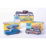 Corgi Toys 247 three models, 491 Ford Consol Cortina estate, 332 Lancia Sport and 224 Bentley