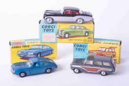 Corgi Toys 247 three models, 491 Ford Consol Cortina estate, 332 Lancia Sport and 224 Bentley