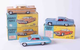 Corgi Toys three models, 235 Oldsmobile Super 88, 241 Chrysler Ghia, 220 Chevrolet Impala, all