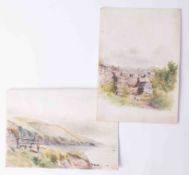 Two traditional watercolours at Jene Cliff Bay and a country stone wall, unsigned approx. 18cm x