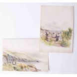 Two traditional watercolours at Jene Cliff Bay and a country stone wall, unsigned approx. 18cm x