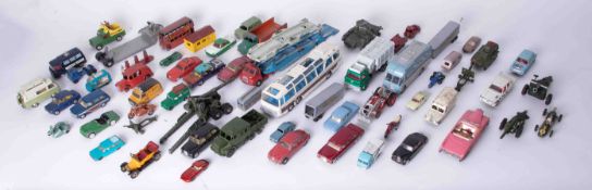 A collection of Corgi and Dinky play worn diecast models including Dinky Lady Penelope's FAB1 model,