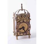 A Smiths reproduction miniature bijoux lantern clock with key, height 18cm.