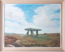 Norman Woldren, acrylic on board, moorland view with stones, signed 1983, 47cm x 60cm.