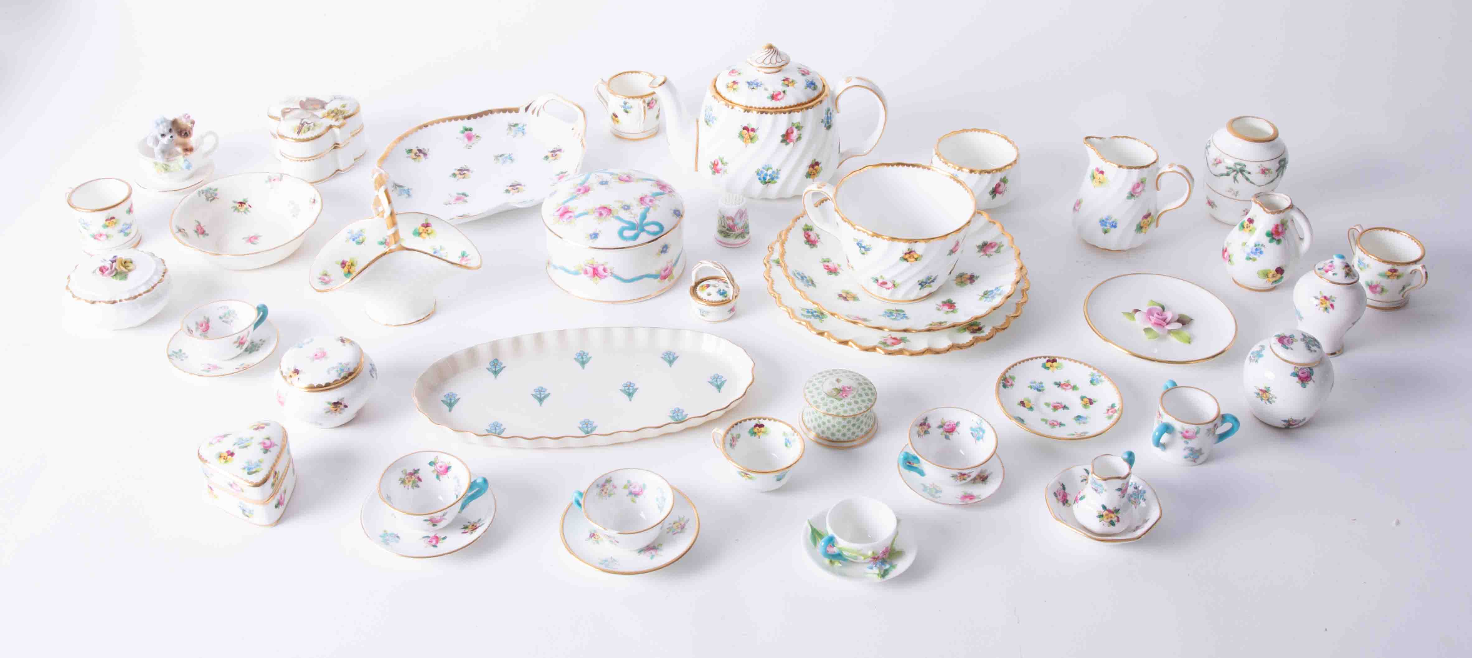 A Minton's part porcelain and floral decorated teapot & tea for one service, Staffordshire porcelain