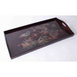 A Chinese lacquered tray decorated with dragons, 20th Century marked Kien Sing & Co, Foochow, China,