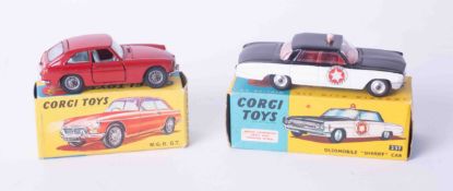 Corgi Toys two models, 327 MGB GT and 237 Oldsmobile Sherriff car, boxed.