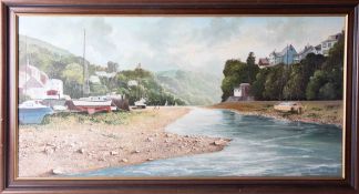 Brian D Horswell, oil on canvas, Newton Ferrers, signed, 45cm x 91cm.