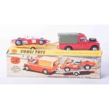 Corgi Toys gift set 17, Landrover with Ferrari racing car on trailer, boxed.