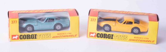 Corgi Toys Whizzwheels two models both number 377 Marcos 3L, boxed.
