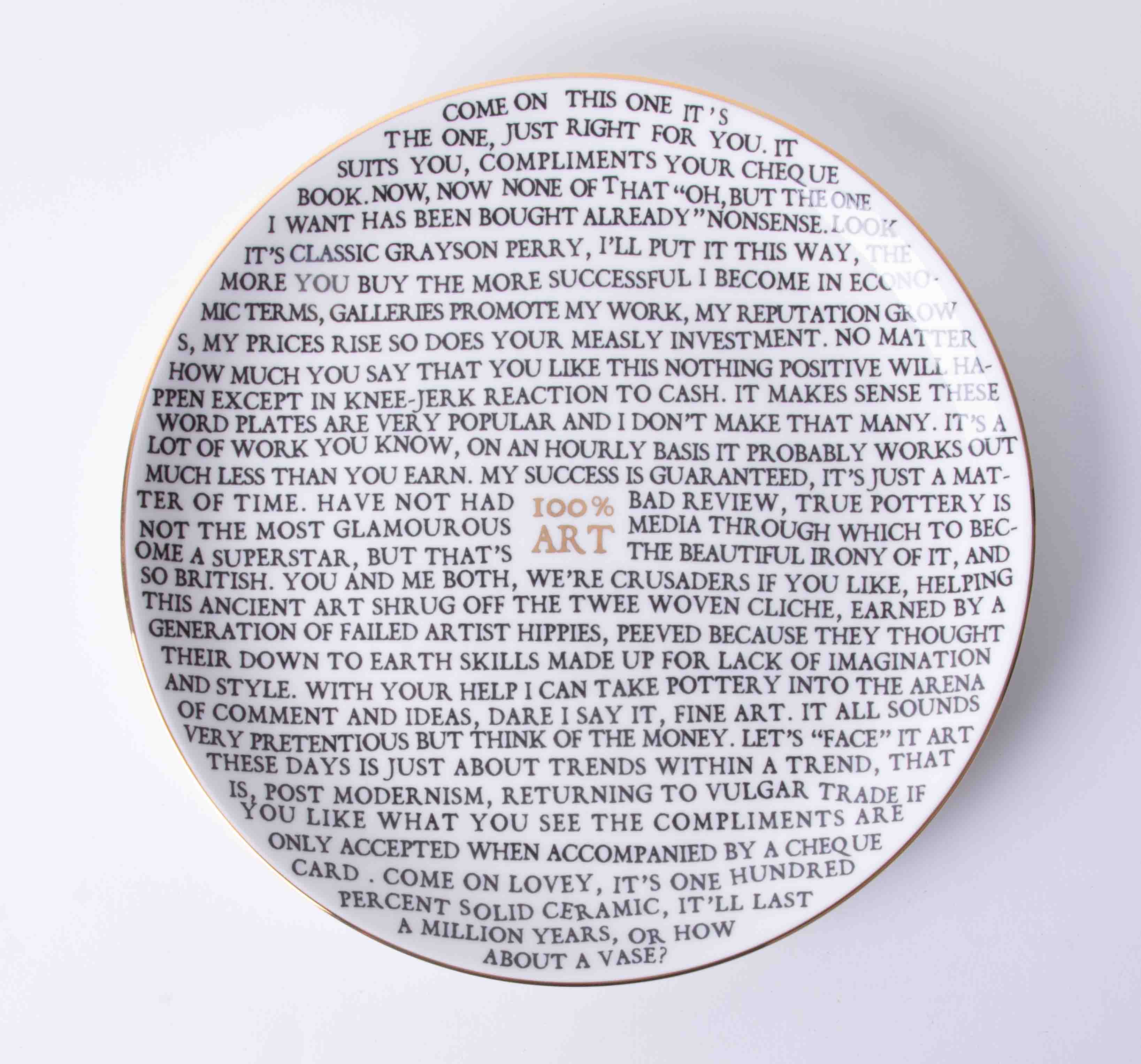 A Grayson Perry 100% Art plate, back stamp 'The Holburn Museum', diameter 21.50cm.