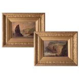 A pair of 19th Century oil paintings, one signed indistinct T.H.? Coastal scenes in gilt frames,