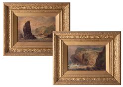 A pair of 19th Century oil paintings, one signed indistinct T.H.? Coastal scenes in gilt frames,