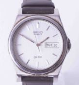 Seiko, a gents vintage stainless steel Quartz SQ10 with leather strap. Condition reports are offered