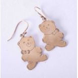 A pair of 9ct yellow gold teddy bear design earrings with hook fittings, 7.7g, length 29mm.